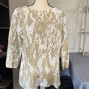 Ruby Rd. Women’s Pointelle Knit 3/4 Sleeves Ruched Side Top Size XL